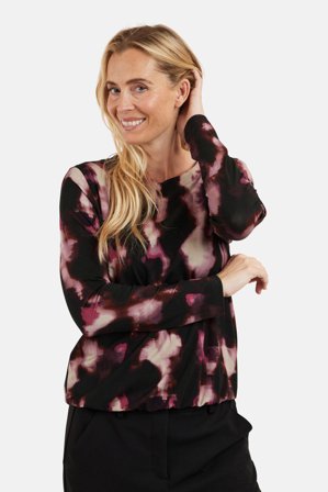 SIGNATURE - Langærmet T-shirt - Rosa Mix - Mønstret / Elastik i Taljen