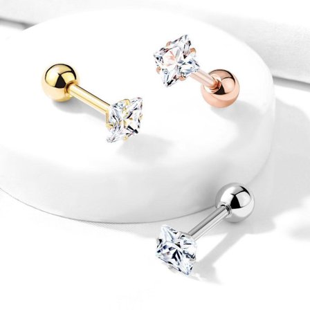 pack 3 Tragus/Cartilage Piercingar i IP-stål 4,7 mm Fyrkant CZ