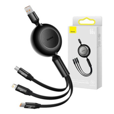 Baseus Bright Mirror 3, USB 3-i-1-kabel för micro USB / USB-C / Lightning 66W / 2A 1,1m (svart)
