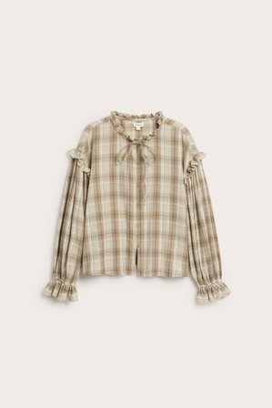 Newbie | Newbie Woman -malliston ruudullinen paitapusero | Beige