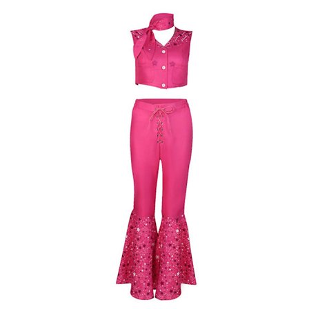 Kvinner Barbie Cosplay Kostyme 70-tallet 80-tallet Hippie Cowgirl Outfits Sett Vest Topp+bukse+slips Halloween Fest Finkjole Gaver