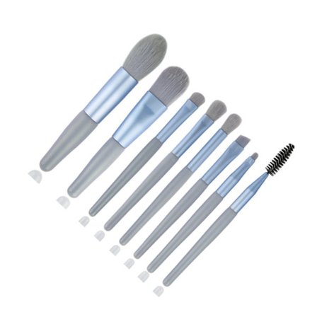 8-osainen mini meikkisivellinsetti pehmeillä synteettisillä harjaksilla ja kannettavalla Morandi-muotoilulla aloittelijoille Blue