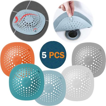 5-PAK Hårfanger til Bruseafløb med Sugekopper, Silikone Bruseafløbsskærm Hårstopper, Vask Afløbsskærm Badekar Afløbsbeskyttelse Propfilter