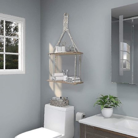 Hängande hylla växtvägg hylla Boho Chic Decor Söt 2-lagers bomullsrep