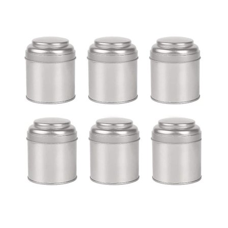 6 stk Teboks med lufttette dobbelte lokk, mini-boks og små runde kjøkkenbeholdere