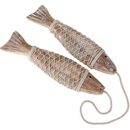 Snor med 2 veggdekorasjoner, hengende marin fiskestil i tre