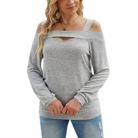 Kvinnor Fyrkantig Hals Enfärgad Off Shoulder Tee Långärmade Toppar