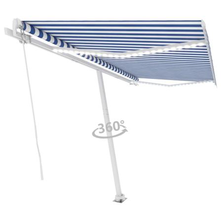 Vidaxl Markis Manuellt Infällbar Med Led 400x350 Cm Blå Och Vit Blå