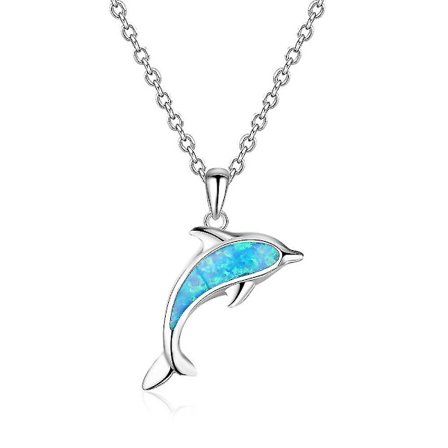 Halsband i Sterling Silver med Opal Delfinberlock för Kvinnor [DB]