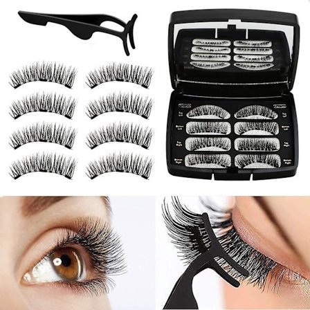 Magnetic Eyelashes, Reusable 3d Magnetic False Eyelashes Fake Eye Lashes, No Glue 3 Magnets Natural Look Eyelashes Extensions With Tweezers For Women