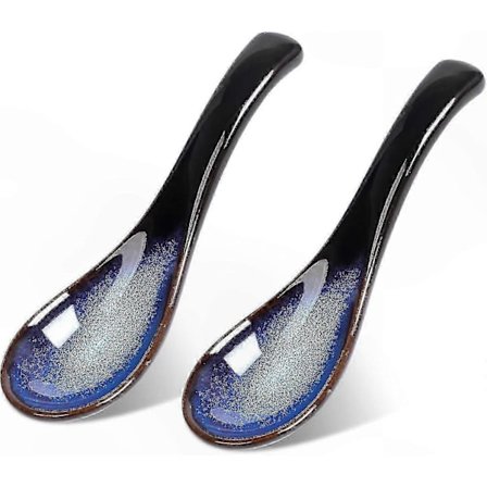 Keramiska Soppskedar, Retro Porslinsskedar för Ramen, Pho, Flingor, Grytor och Ris, Blått Mönster Diskmaskinsäker Bordsservis Tillbehör