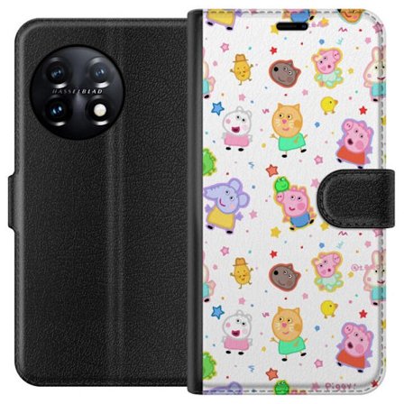 Kompatibelt Lommeboketui til OnePlus 11R Fargerike tegneserie dyrekarakterer i en leken stil med stjerner og prikker på en lys bakgrunn