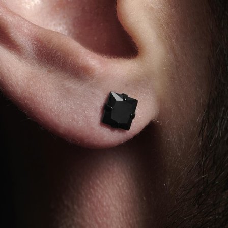 Clou d'oreille 6 mm noir sur noir pour hommes - Clous d'oreille