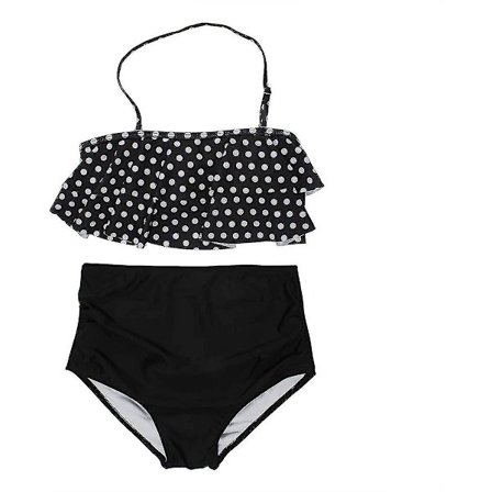 Flounce Bikini hög midja rygglös baddräkt Halterneck baddräkt, Svart, XL