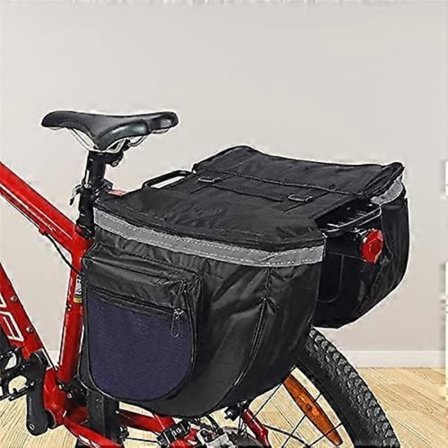 Sykkelveske 25L Vanntett Dobbel Bagasjebrett, MTB Baksete Bagasjebærer, Dobbel Bagasjeveske Sykkel Bakveske (Blå)