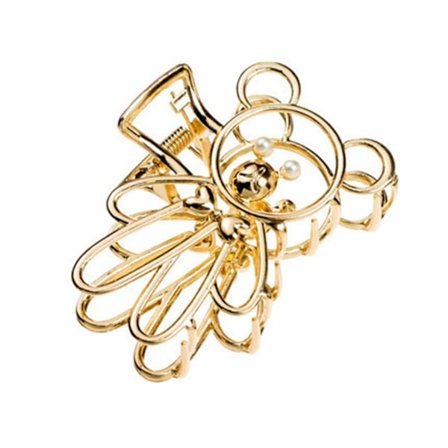 Glitrende hårklype i metall, hul design med søt bjørn, dusjklype, gull, 1 stk