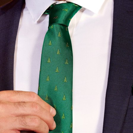 Cravate verte à motifs de sapins de Noël pour hommes - Cravates de Noël