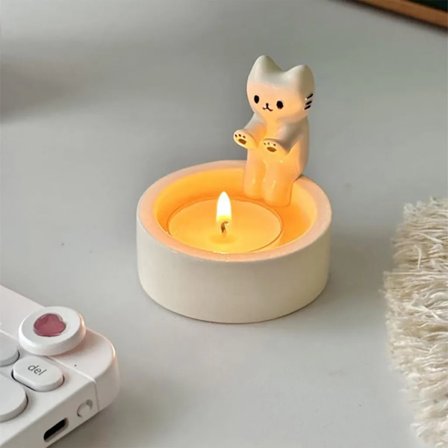 Katt Ljusstake Cartoon Katt Ljusstake Tealight Hållare Värmande Heminredning #1