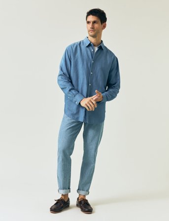 Lexington Clothing Loose Indigo Linen/Tencel Shirt - Blue - L