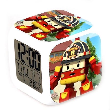 robocar Poli Roy Digital Led Color Changing Thermometer Glowing Cube Alarm Clock