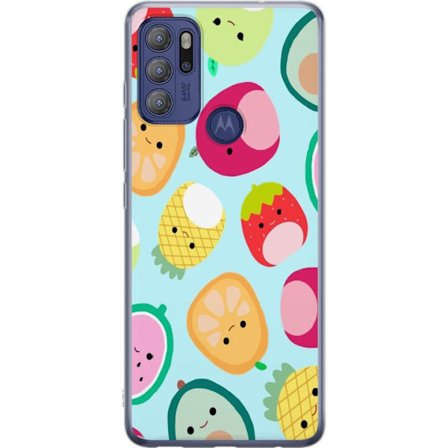 Kompatibelt Mobildeksel til Motorola Moto G60S Mønster av kawaii-frukter som jordbær sitron ananas og avocado på lyseblå bakgrunn