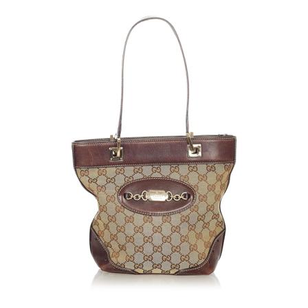 Gucci Vintage, Pre-owned GG Canvas Punch Tote Bag Bruin, Dames, Maat:ONE Size