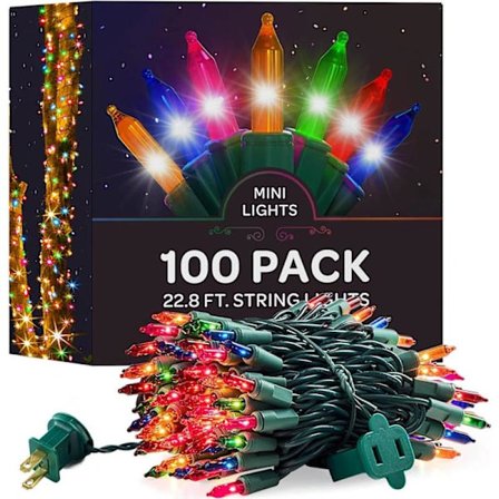 Julbelysning [Set med 100] Flerfärgade julbelysning, UL-listad F Färgstark - Grön sladd Färgstark - Grön sladd 100