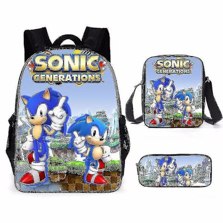 3 st 3d-tryckta Super Sonic-ryggsäckar, axelväskor och pennfodral