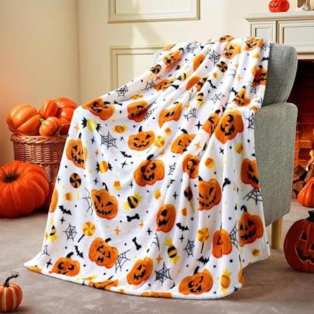 Halloween filt - Spindelväv fladdermus pumpa filt 50"x60"" - Mysig flanell grå Halloween dekoration för fest soffa säng vardagsrum stil 1"