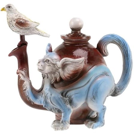 Handgjord konst katt tekanna djävul katt kreativa kontorsdekorationer katt och fisk och fågelhartshantverk trädgårdsdekor E