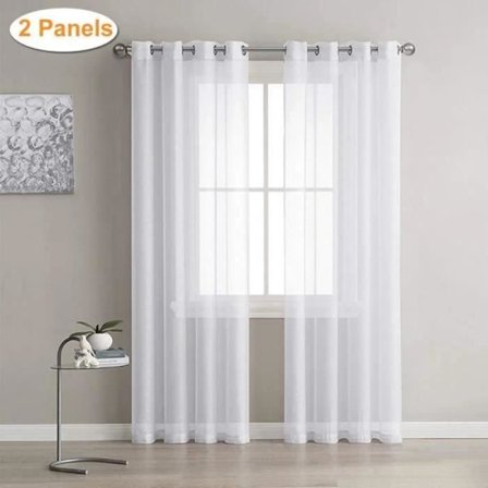 (Hvit) Skjære gardiner - FOLAYA - Sett med 2 - Hvit - 140 cm x 240 cm - Maljer