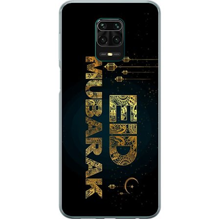 Kompatibelt Mobildeksel til Xiaomi Redmi Note 9 Pro Gyldent Ramadan-motiv med dekorativ typografi, lykter, halvmåne og stjerner på en mørk bakgrunn