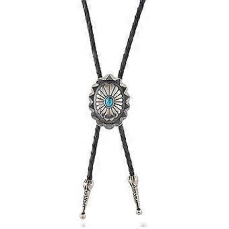 Västjusterbar Bolo Tie med Turkos Sten Blomma Charm Lädersnöre Halsband Rodeos Fest Tillbehör (B)