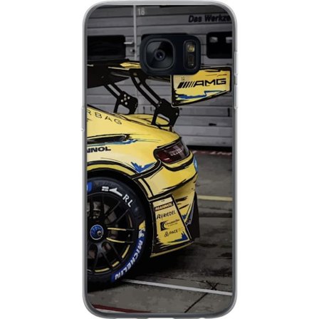 Samsung Galaxy S7 Genomskinligt Skal Mercedes AMG affisch sportbil racing bil gul design lyx bilmärke tysk motorsport konst