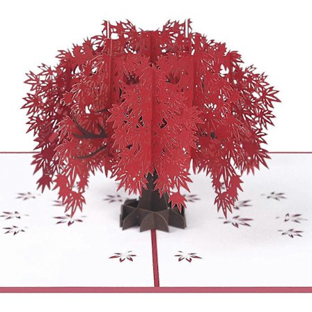 3D-kort, popup-kort med blommande röd lönn, 3D-gratulationskort jul med kuvertgåva