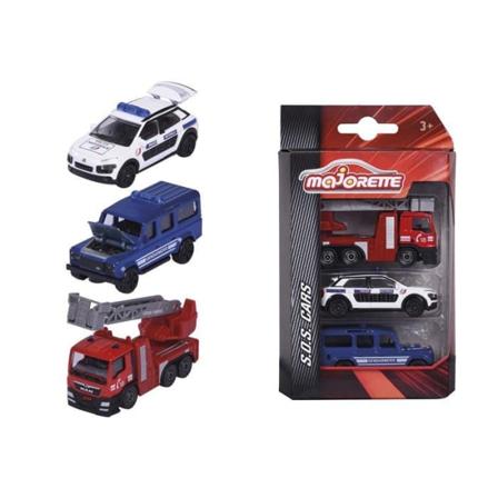 Majorette - SOS-set 3 delar - Låda med 3 fordon - Miniatyrbilar i metall - Skala 1/64 - 212057262002