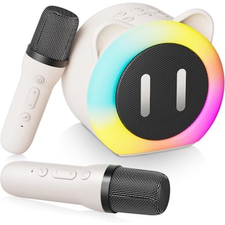 Mini karaoke maskine til børn og voksne, bærbar karaokehøjtaler med 2 trådløse mikrofoner, piges fødselsdagslegetøj.