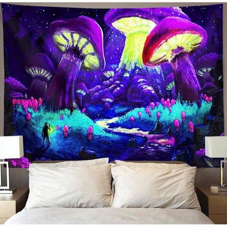 Cool svamptapet Vägghängd hippiekonst Svart ljus gobeläng Svart ljus poster Stor duk Filt gardin Heminredning 150x200cm