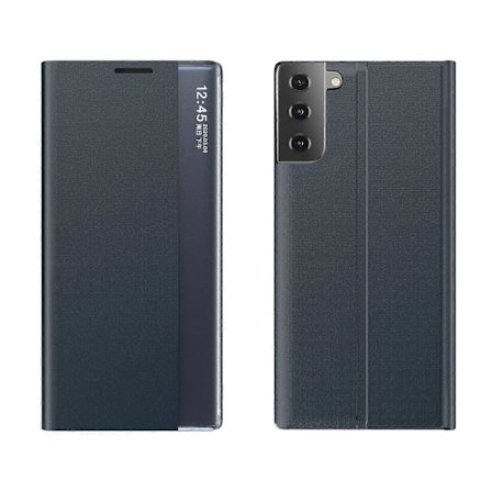 Samsung Galaxy S21 4G 5G Cover - Vindue Flip Cover, PU Læder Stand, Slank Beskyttende Telefon Cover Mørkeblå Mørkeblå
