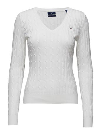 Stretch Cotton Cable V-Neck Villapaita Valkoinen GANT
