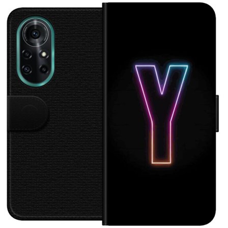 Kompatibel Tegnebogsetui til Huawei Huawei nova 8 Pro Minimalistisk neonbogstav Y i farveskiftende lys mod sort baggrund