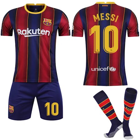 2021 FC Barcelona Hjemme Vintage Drakt NO.10 MESSI Trøyer Barn Voksen Fotballutstyr med Sokker