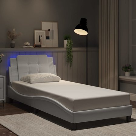 Bed Frame with LED without Mattress "Zadar" White 100x203 cm