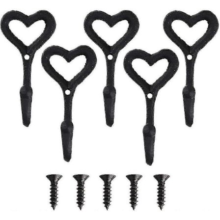 Retro Vintage Hjerteformet Metal Knagerække Sæt til Køkken, Badeværelse, Soveværelse - 5 stk. med Skruer 5k IWH