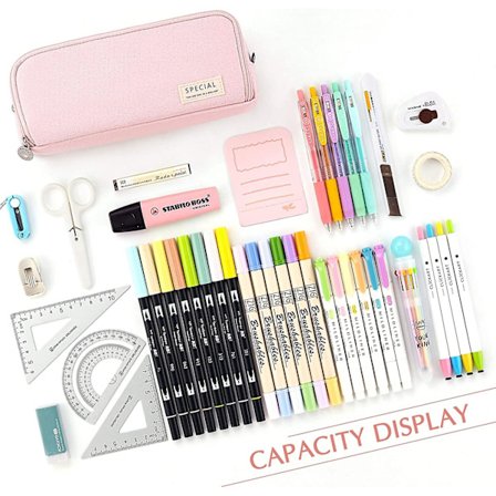 Pennal med stor kapacitet 3- etui Pennväska för skola Tonåring Flicka Pojke Män Kvinnor (rosa) (FMY)