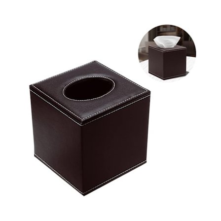 PU Lær Vevboksholder, Kvadratisk Serviettholder Pumpepapirboksdispenser, Ansiktsvevholder med Magnetisk Bunn - Brun