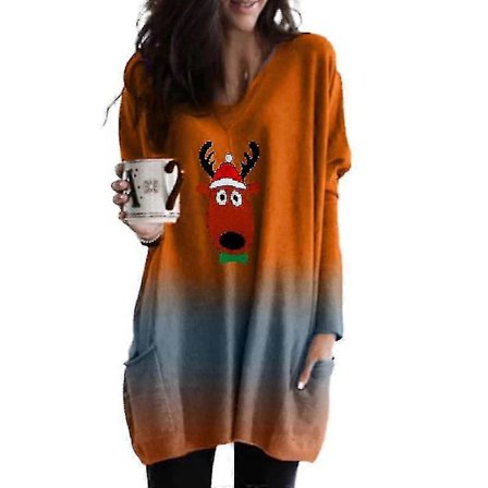 Jule Kvinder Gradient Tunika T-shirt Lang Top Plus Størrelse XL Orange