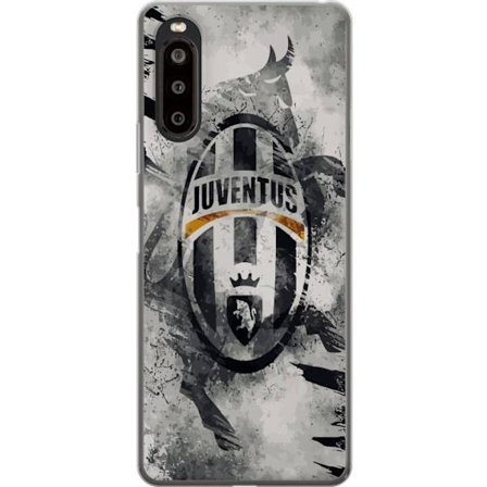 Yhteensopiva Puhelinkuori Sony Xperia 10 II Juventuksen seuravaakuna mustavalkoisena grunge-efektillä harmaalla tekstuuroidulla taustalla