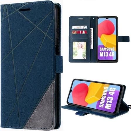Fodral till Samsung Galaxy M13 360 Protection Leather Effect Flip Fodral Marinblå