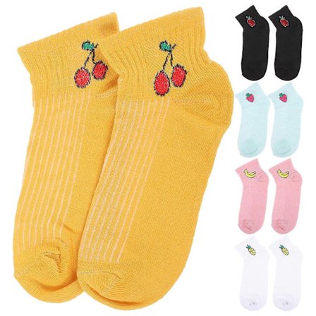 5 par bomuldsstrømper, trykte dameankelstrømper, mode frugtmønster, nye strømper (2)